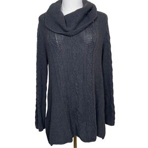 Jeanne‎ Pierre Charcoal Cable Knit Cowl Neck Sweater Fisherman L 100% Cotton